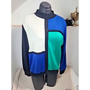 Vintage Alfred Dunner Colorblock Mock Neck Sweater Womens Size Medium Blue Green
